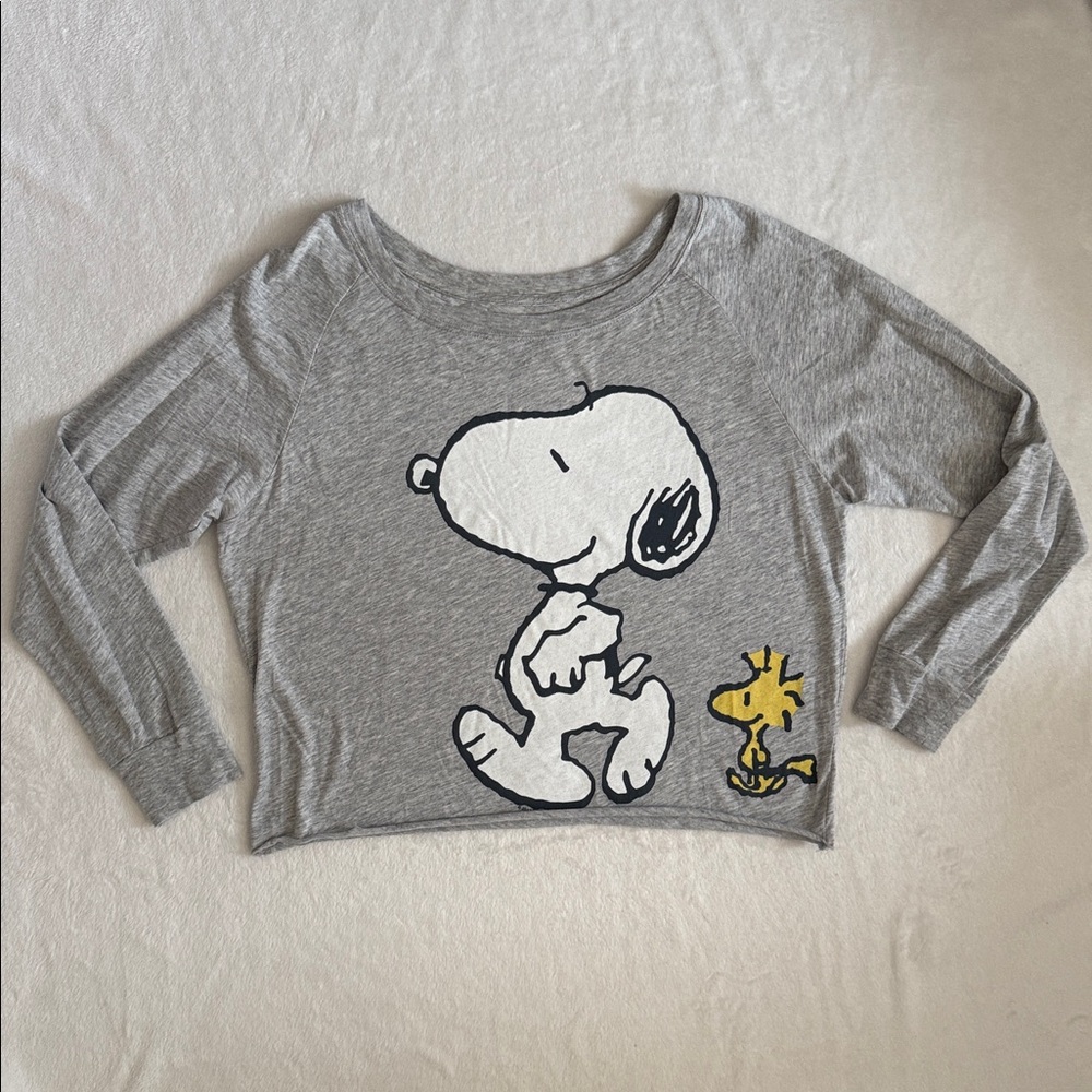 Peanuts by Schulz | Snoopy Woodstock Front & Back Graphic Long Sleeve Top (L)